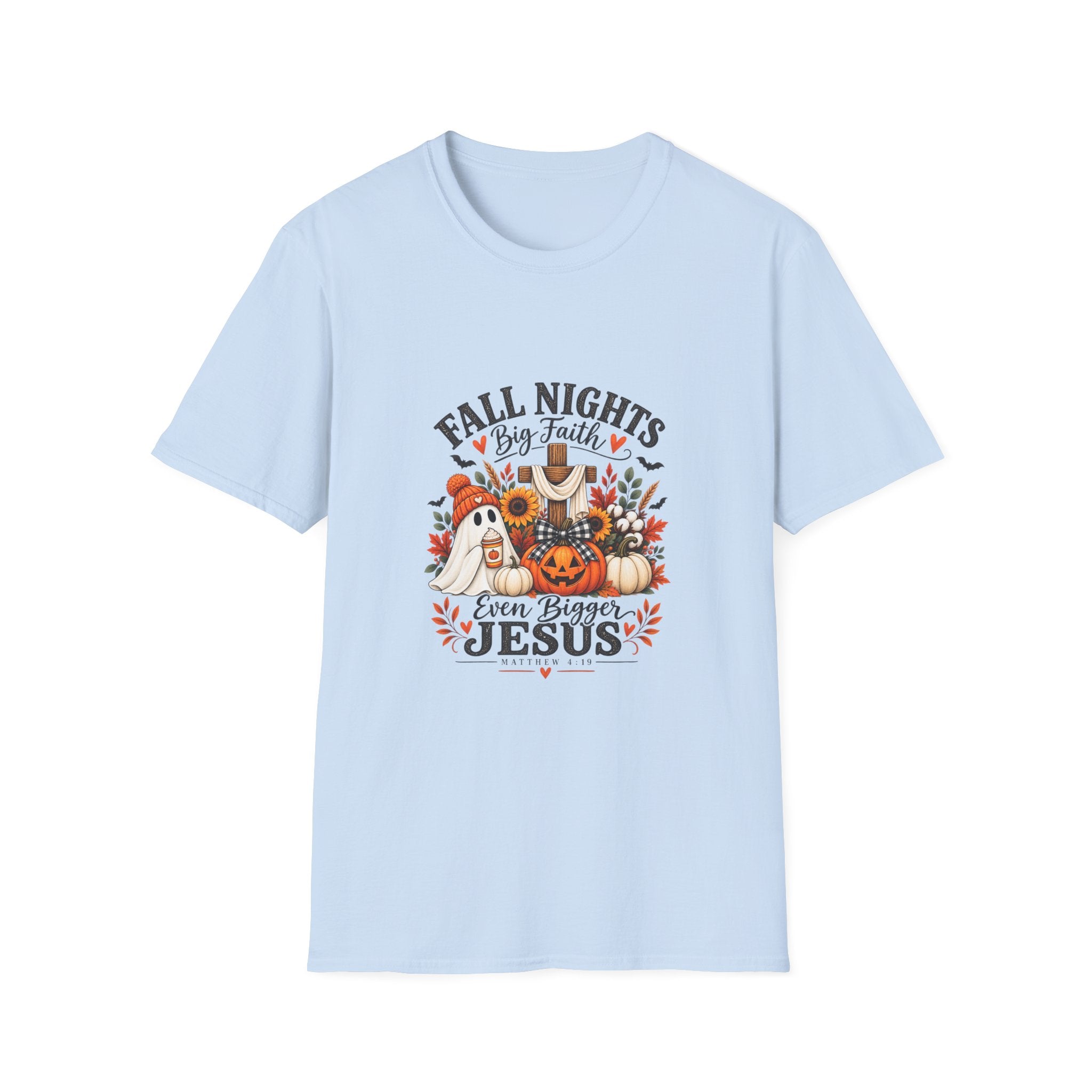 Fall Nights Big Faith, Fall Graphic T-Shirt | Autumn Pumpkin, Jesus Theme