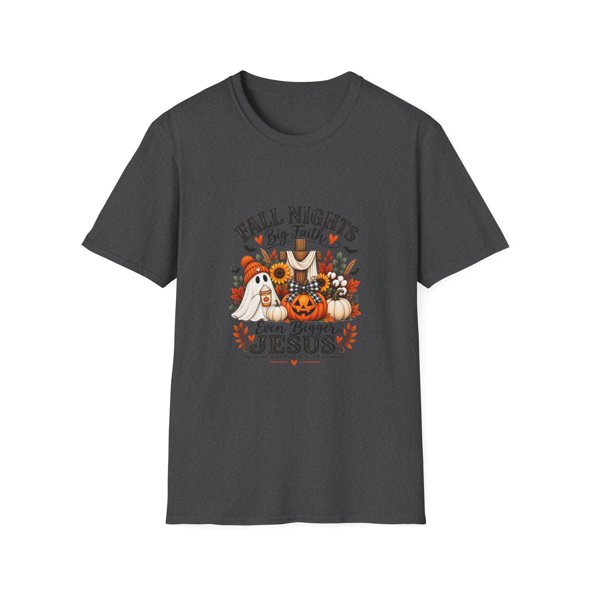 Fall Nights Big Faith, Fall Graphic T-Shirt | Autumn Pumpkin, Jesus Theme