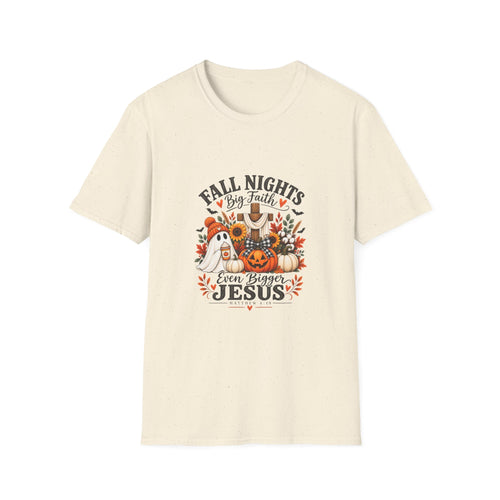 Fall Nights Big Faith, Fall Graphic T-Shirt | Autumn Pumpkin, Jesus Theme