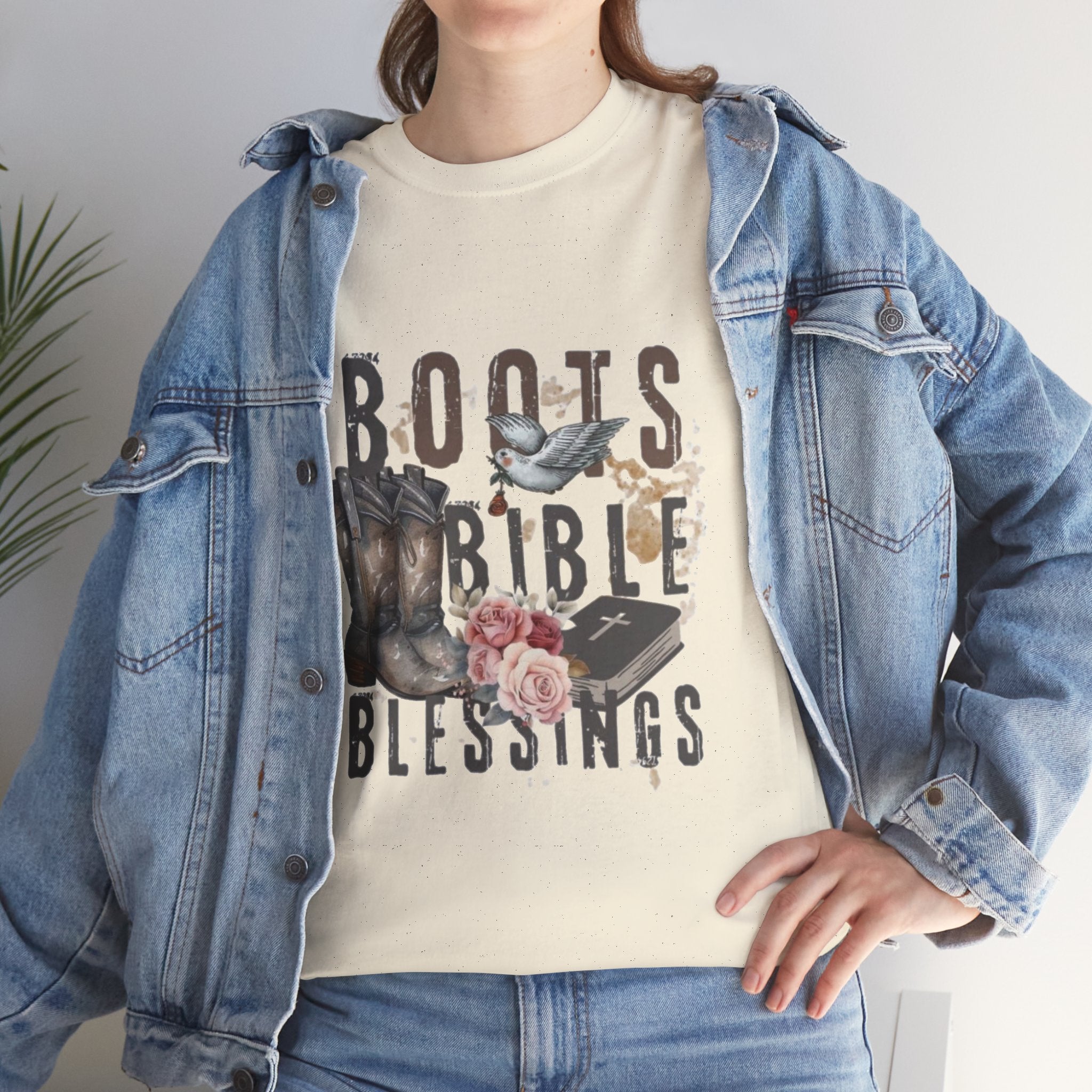 Boots Bible Blessings Shirt | Christian Western Graphic Tee | Faith Cowgirl T-Shirt | Rustic Country Christian Gift for Women