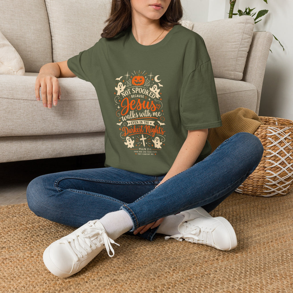 Not Spooked Because Jesus Walks With Me T-Shirt | Halloween Christian Tee