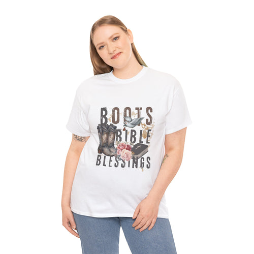 Boots Bible Blessings Shirt | Christian Western Graphic Tee | Faith Cowgirl T-Shirt | Rustic Country Christian Gift for Women