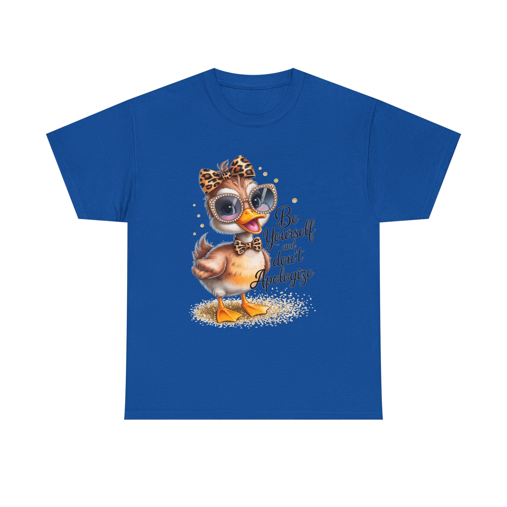 Be Yourself and Don't Apologize Duck Graphic T-Shirt | Cute Inspirational Women's Graphic Tee | Leopard Bow & Sunglasses Shirt