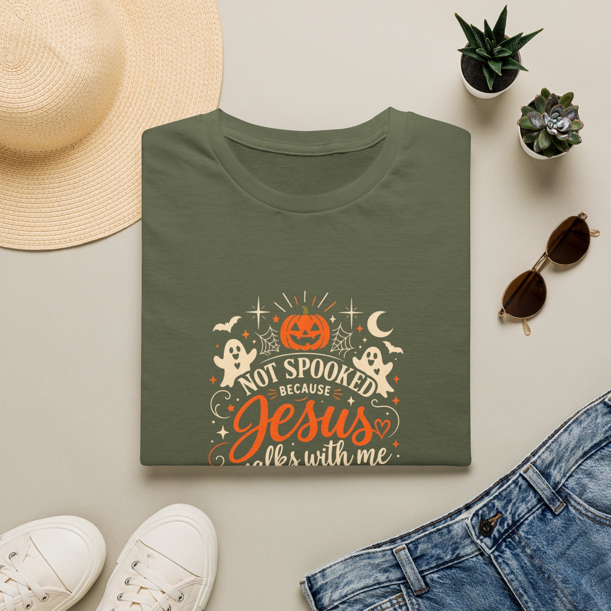 Not Spooked Because Jesus Walks With Me T-Shirt | Halloween Christian Tee