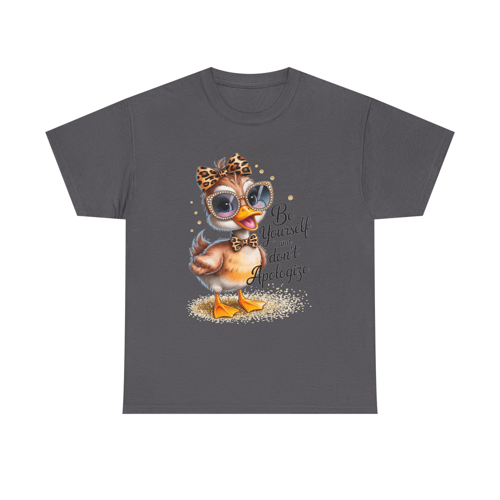 Be Yourself and Don't Apologize Duck Graphic T-Shirt | Cute Inspirational Women's Graphic Tee | Leopard Bow & Sunglasses Shirt