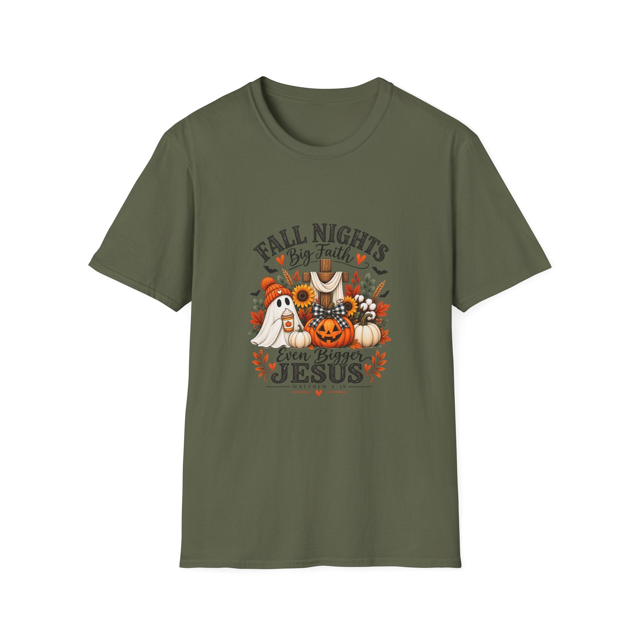 Fall Nights Big Faith, Fall Graphic T-Shirt | Autumn Pumpkin, Jesus Theme