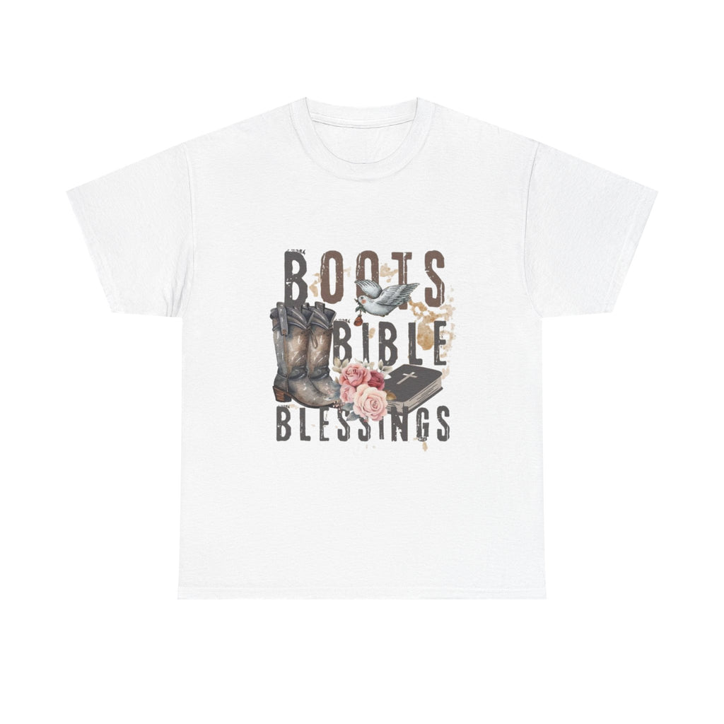 Boots Bible Blessings Shirt | Christian Western Graphic Tee | Faith Cowgirl T-Shirt | Rustic Country Christian Gift for Women