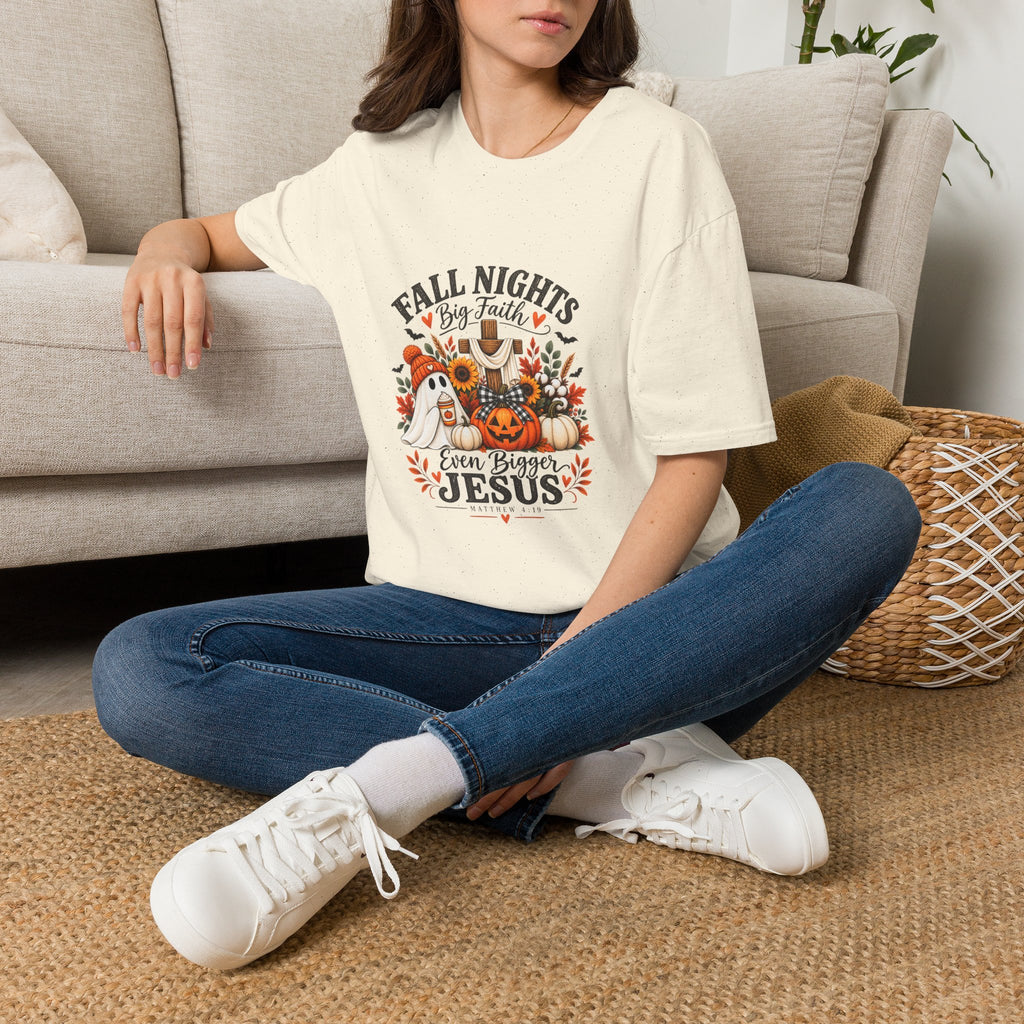 Fall Nights Big Faith, Fall Graphic T-Shirt | Autumn Pumpkin, Jesus Theme