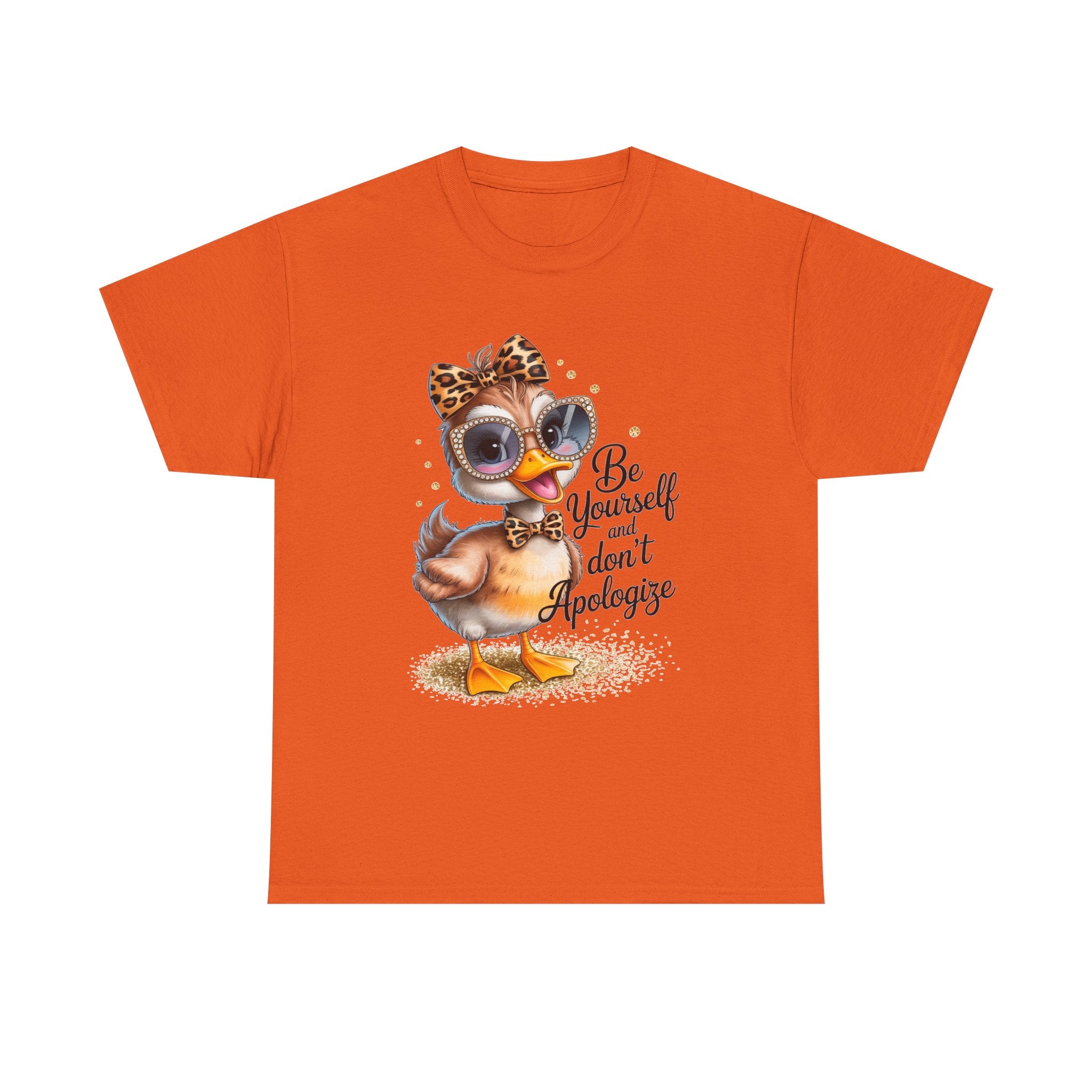 Be Yourself and Don't Apologize Duck Graphic T-Shirt | Cute Inspirational Women's Graphic Tee | Leopard Bow & Sunglasses Shirt