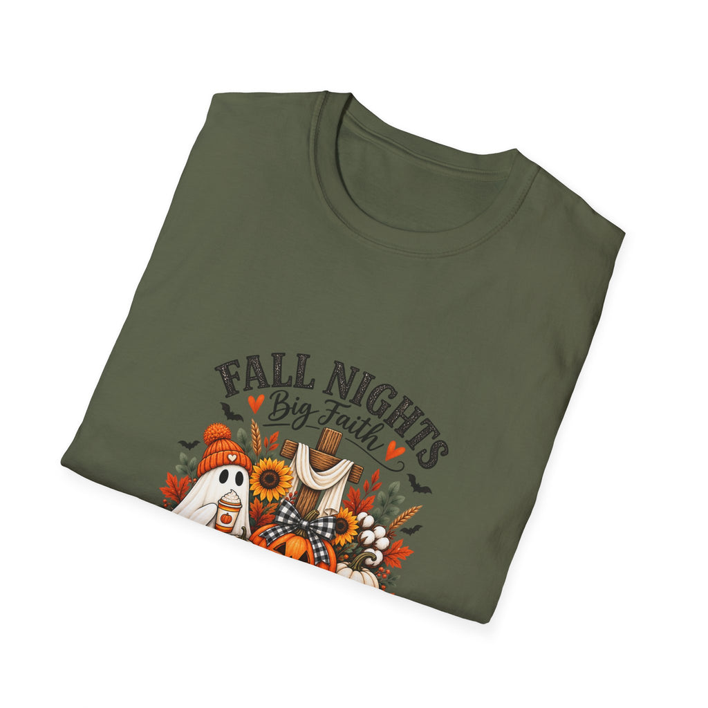 Fall Nights Big Faith, Fall Graphic T-Shirt | Autumn Pumpkin, Jesus Theme